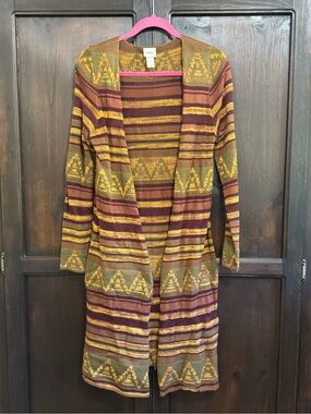Daytrip Striped Open Front Cardigan Duster Sweater with Aztec Pattern size Small